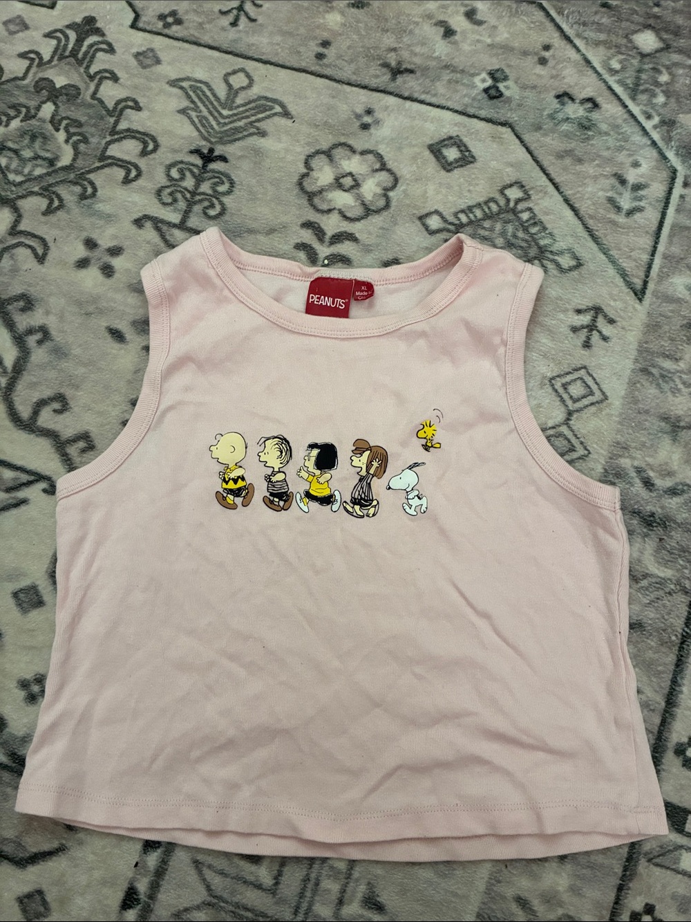 Peanuts Light Pink Girls' Tank Top with Character Row Graphic